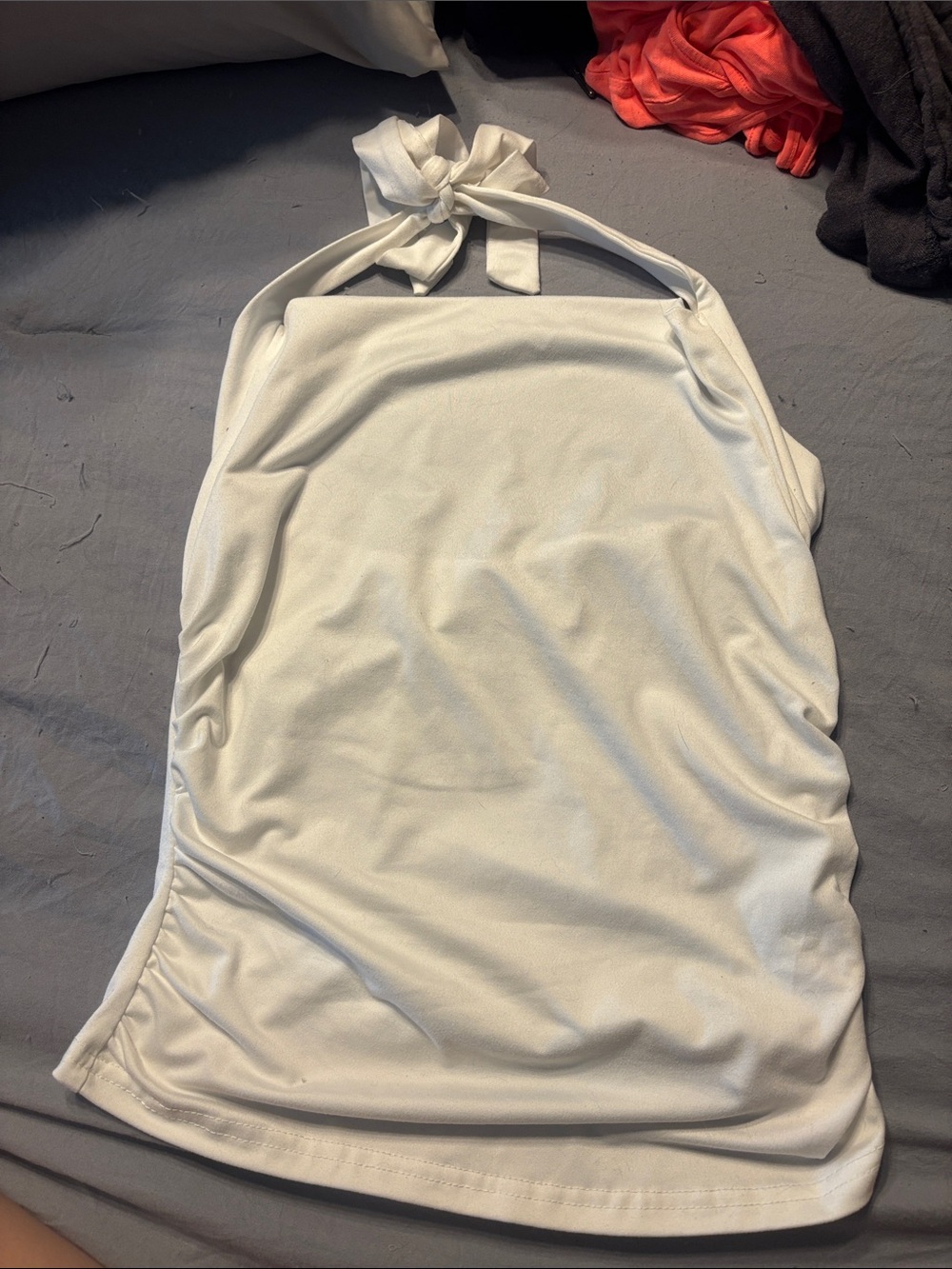 white, non see through shein halter top, tie. size small